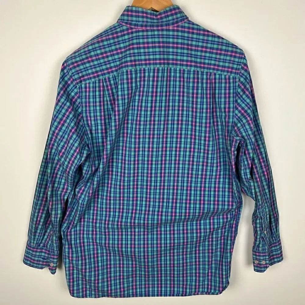 Southern Tide Classic Fit Plaid Button Down Shirt Collared Pink Blue mens size M
